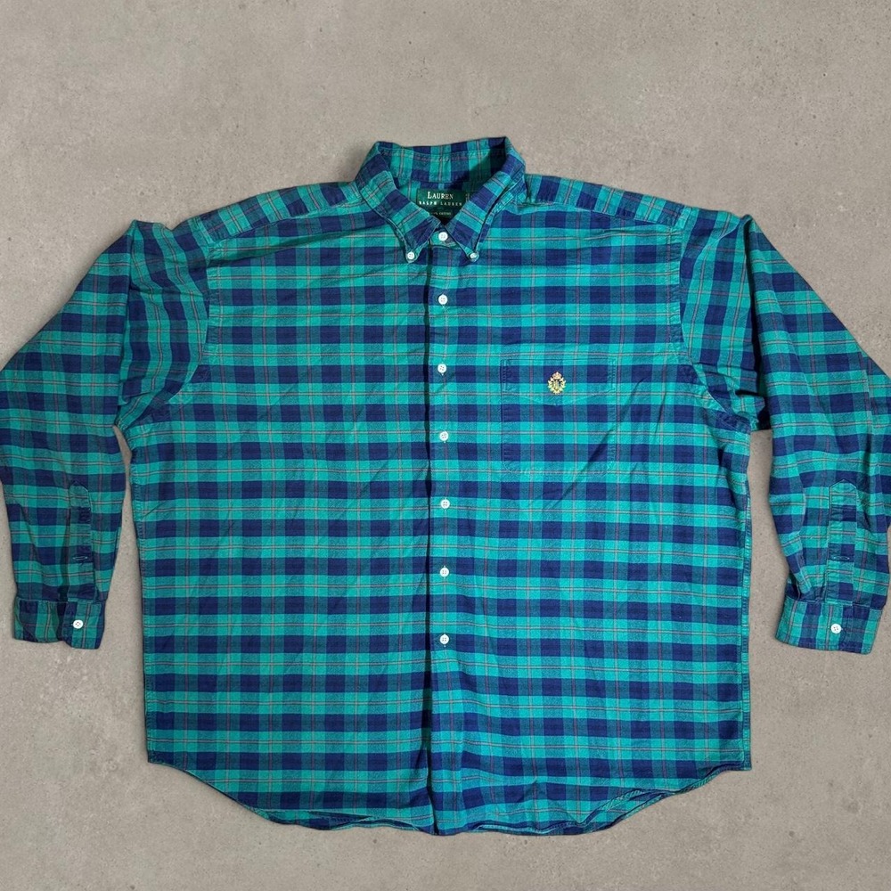 Lauren Ralph Lauren Green Navy Plaid Button Up Shirt Men's XXL